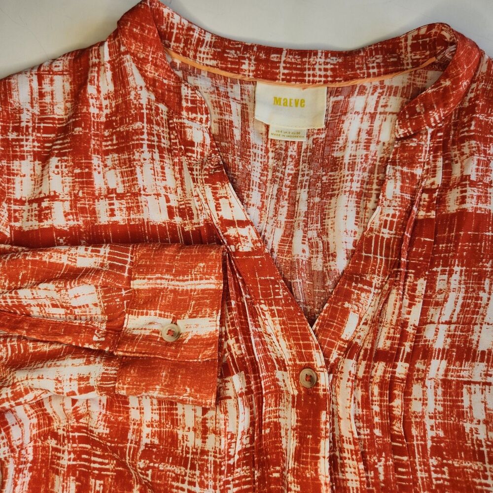 Maeve Abstract Print Tunic Shirt Womens 4 Red White Top Anthropologie Lagenlook